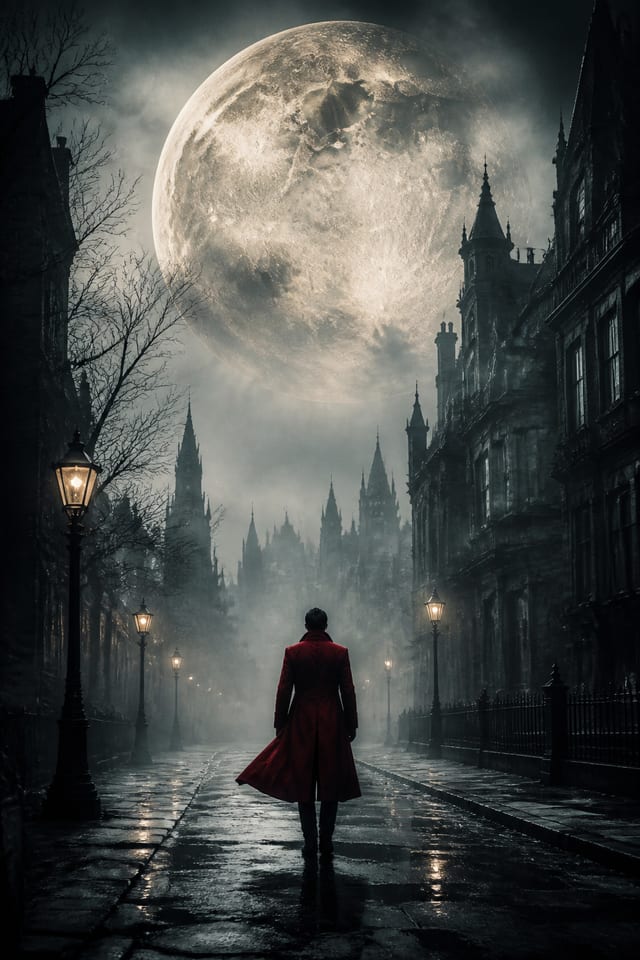 Red coat, big moon